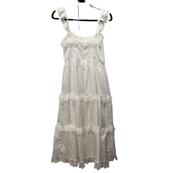 Lulus~Women Jaquared Ivory Corset Ruffle Prairie Dress~Cottagecore Lace~Bridal~S - Picture 7 of 11